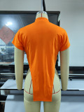 Orange Butterfly Print Irregular Slit Short Sleeve Fashion Top
