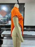 Orange Butterfly Print Irregular Slit Short Sleeve Fashion Top