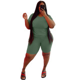 Hot Sale Plus Size Solid Short Sleeves Tee Top and Shorts Set Casual 2PCS Outfits