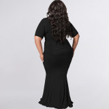 Plus Size Short Sleeve Crop Top and Maxi Skirt Ruched 2 Piece Set
