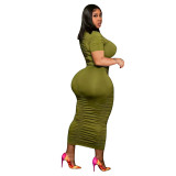 Plus Size Short Sleeve Ruched Bodycon Long Dress