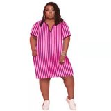 Wholesale Plus Size Short Sleeve Stripes Print Casual Dress