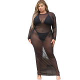 Sexy High Strechy See Through Black Mesh Beach Dress Cover Up