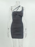 Grey Cami Sleeveless Ruched Mini Fitted Dress
