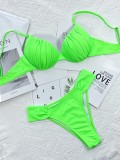Green Ruched High Leg Bikini Set