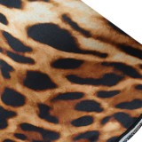 Plus Size Leopard Print Brown Tie Front Top and Black Short 2PCS Set
