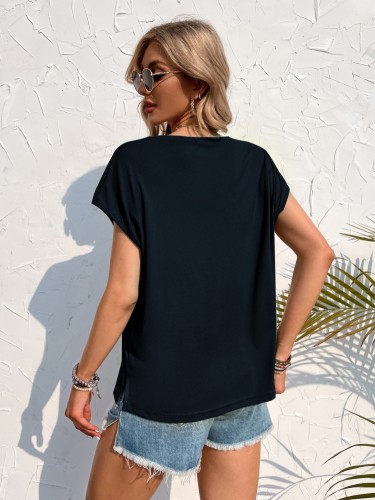 Black O-Neck Short Sleeves Tee with Pocket