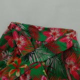 Plus Size Floral Print Green Cami Halter Bra and Maxi Skirt 2PCS Set