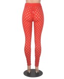 Red Elastic Waist Hollow Out Slim Fit Pants