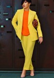 Yellow Turndown Collar Long Sleeves Button Blazer and Pants 2PCS Set