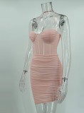 Pink Cami Halter Sleeveless Mini Fitted Bustier Dress