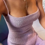 Lilac Cami Lace Up Back Slit Long Sweater Dresses