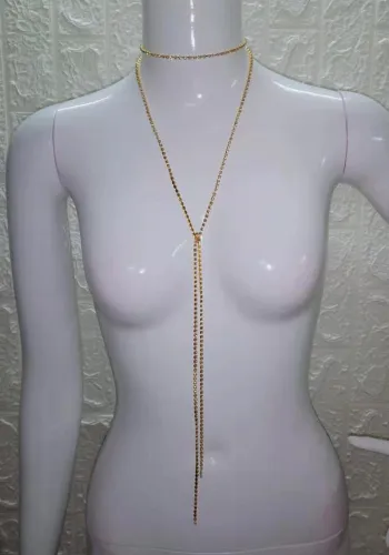 Gold Shiny Rhinestone Long Necklace