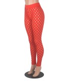 Red Elastic Waist Hollow Out Slim Fit Pants