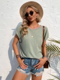 Green O-Neck Short Sleeves Tee with Pocket