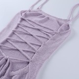Lilac Cami Lace Up Back Slit Long Sweater Dresses