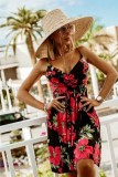 Black and Red V-Neck Sleeveless Floral Print Cami Mini Sundress