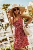 Red V-Neck Sleeveless Floral Print Cami Mini Sundress