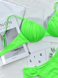 Green Ruched High Leg Bikini Set