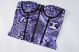 Purple Print Strapless Bustier Top and Lace Up Mini Skirt 2PCS Set