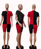 Contrast Color Short Sleeve O-Neck Top and Shorts 2PCS Set
