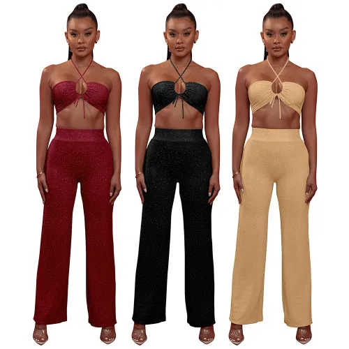 Cami Halter Bra and High Waist Pants 2PCS Set