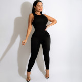 Solid Color O-Neck Sleeveless Slim Fit Jumpsuit
