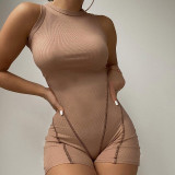 Solid Color O-Neck Sleeveless Slim Fit Romper