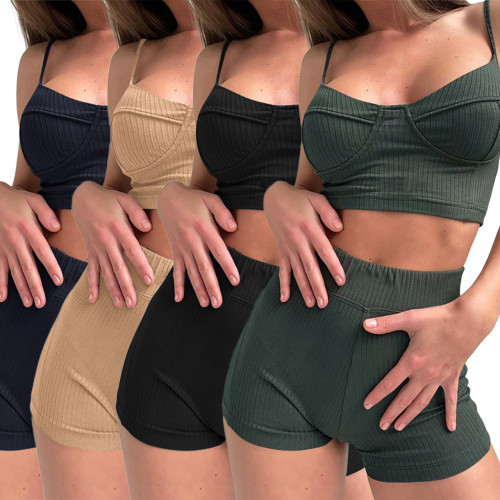 Cami Underwear Vest Crop Top and High Waist Shorts 2PCS Set