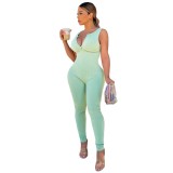 Solid Color Back Zipper Sleeveless Skinny Jumpsuit