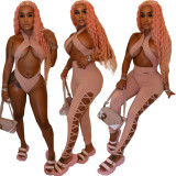 Sexy Cutout Ma'am Bodysuit and Pants Tight Two Piece Set