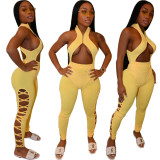 Sexy Cutout Ma'am Bodysuit and Pants Tight Two Piece Set