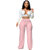 Solid Wide Leg High Waisted Casual Pants