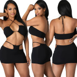 Sexy Bra Top and Cutout Mini Skirt Two Piece Set