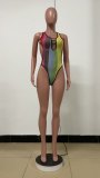 Striped Printed Hollow Out One-piece Swimsuit