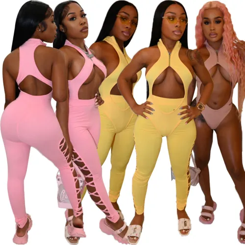 Sexy Cutout Ma'am Bodysuit and Pants Tight Two Piece Set