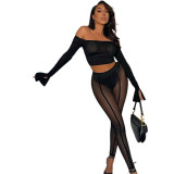 Mesh See Through High Waist Slim Pants