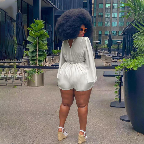 White Summer V-Neck Plus Size Sexy Rompers