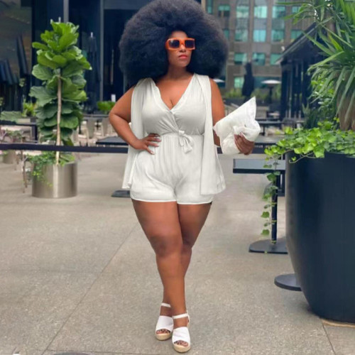 White Summer V-Neck Plus Size Sexy Rompers