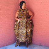 Summer High Neck Sleeveless Irregular Print Leopard Loose Plus Size Dresses