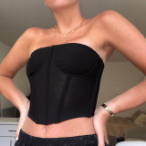 Strapless Slim Fit Bustier Crop Top with Boned