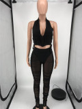 Summer Women See Through Two Piece Pants Set Sexy Halter Top and Pants