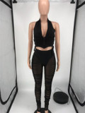 Summer Women See Through Two Piece Pants Set Sexy Halter Top and Pants