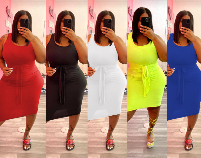 Plus Size Solid Bodycon Tank Dresses