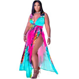 Print Sleeveless Deep-V Cami Split Maxi Dress