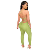 Light Green Ribbed Cami Bodycon Jumpsuit
