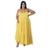 Plus Size Solid Cami Frilled Loose Maxi Dress
