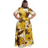 Trendy Floral Print Lapel Half Sleeve Plus Size Maxi Casual Dresses