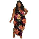 Plus Size Floral Print Cami Sleeveless Maxi Dress