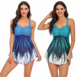 Plus Size Print V-Neck Tankini Two Piece Set